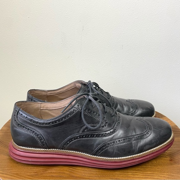 Cole Haan Charcoal Perforated Leather Wingtip Oxford Shoes - Picture 5 of 9